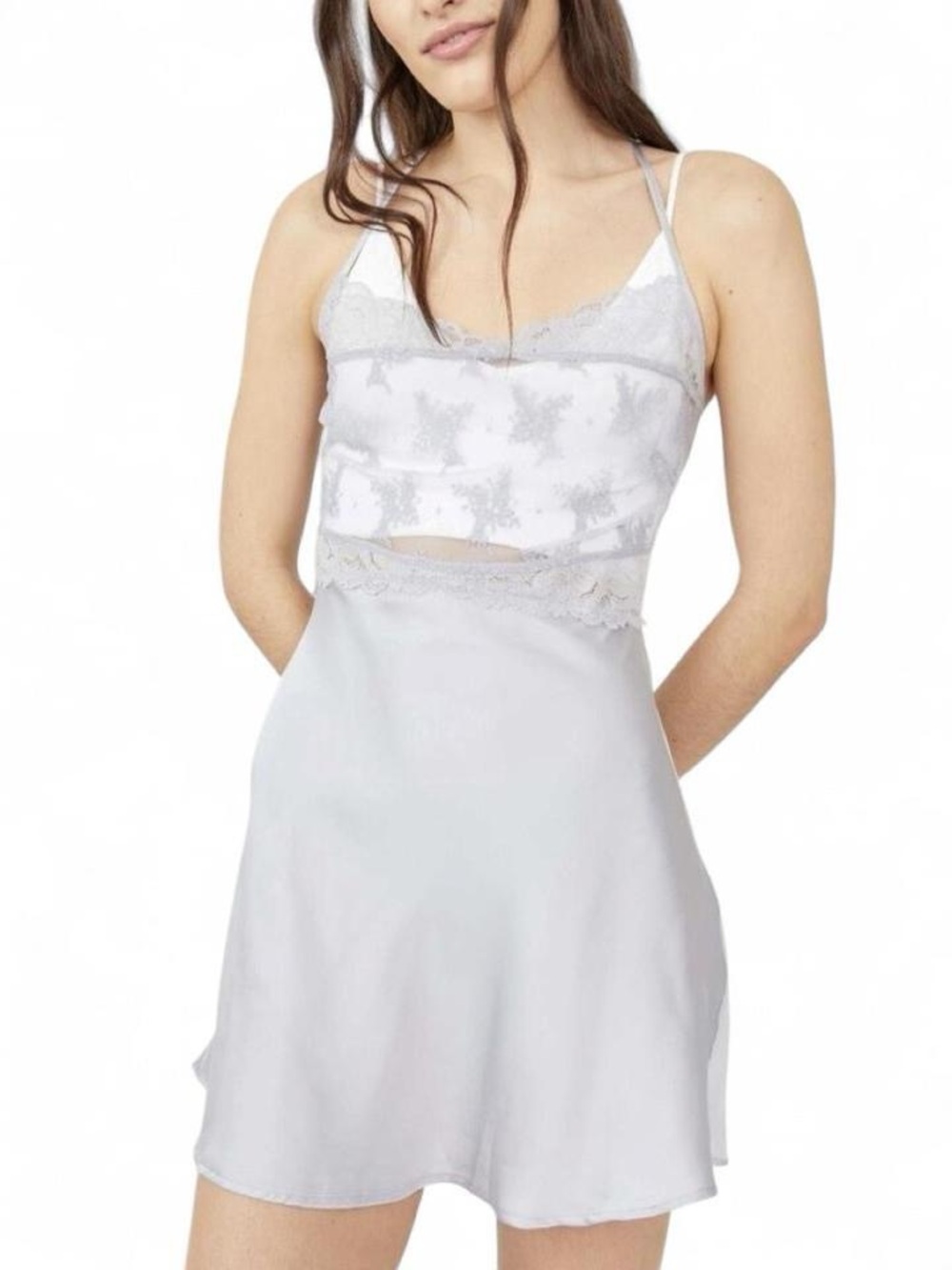 NWT FP Cross Back lace mini slip dress